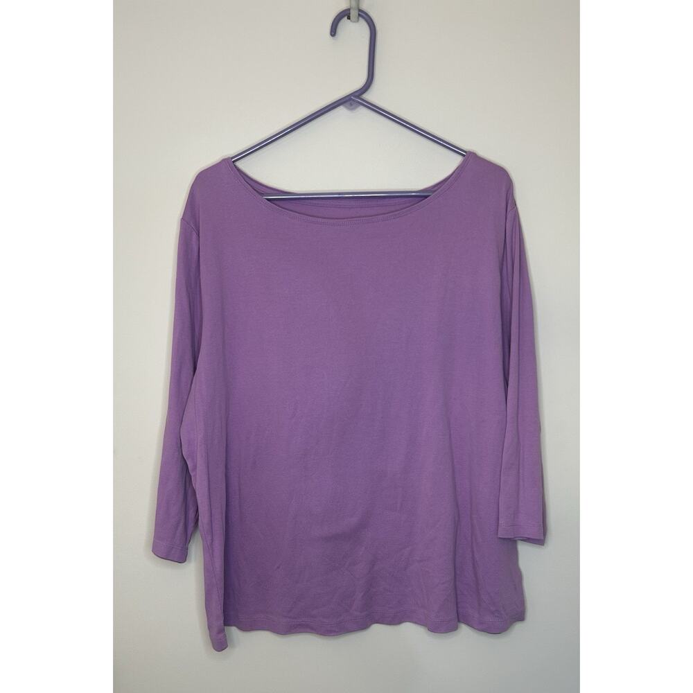 TALBOTS Purple Solid Pullover Top Tee Cotton Stretch 3/4 Sleeve Womens 3X